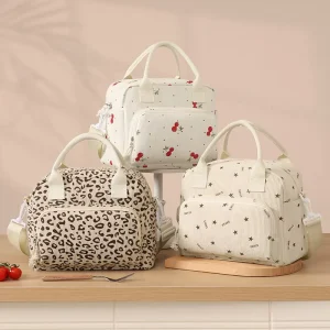 High value Corduroy Four square Handbag Lunch Bag Student Bento Bag Insulated Picnic Bag