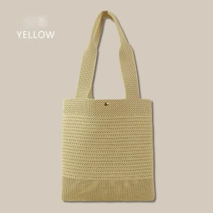 Hollow Out Knitted Tote Bag Aesthetic Summer Breathable Shoulder Bag Large Capacity Women’s Casual Shopping Handbag