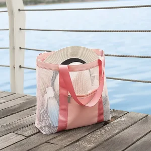 Hot Selling Portable Outdoor Summer Beach Bag Tote Reusable Mesh Swimming Toiletry & Cosmetic Beach Bag