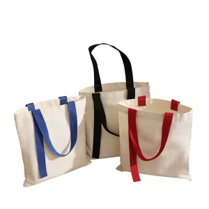 In Stock Bottomless Non Side Ribbon Canvas Tote Bag Factory Direct Student Shoulder Shopping Bag