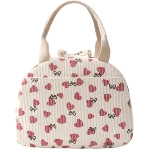 In Stock Portable Corduroy Lunch Cooler Bag Large Capacity Food Storage Bag Student Picnic Thermal Insulation For Women