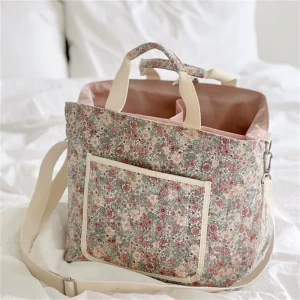 Ins Exclusive Mommy Diaper Bag Portable New Born Baby Cotton Mommy Diaper Canvas Bag Nursery Diaper Organizer With Handle