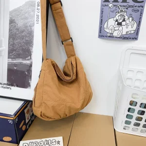 Ins Japanese Korean Solid Color Large Capacity Canvas Messenger Bag Rope Handle Student Class Tote Bag for Students