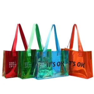 Instagram Popular Water Resistant PVC Solid Color Tote Bag Transparent Open Top Lady Fashion Shopping Bag Single Shoulder