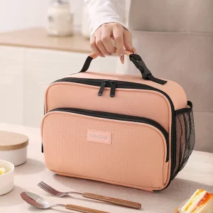 Insulated Polyester Lunch Bag Zipper Closure Shoulder Strap 2 Persons Thermal Cooler for Kids Adults School Office Meal Prep