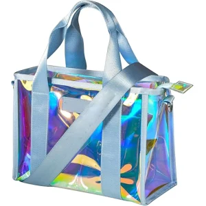 Iridescent PVC Beach Tote Bag for Women Waterproof Tote with Washable Handle and Shoulder Strap