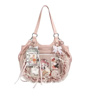 Itabag Cute Ita Bag Large Capacity Satin Messenger Handbag With Front Mesh Window