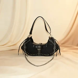 JIOMAY PU Leather Crossbody Bag Rivet Tassel Chain Two Straps Waterproof Women’s Shoulder Bag MOQ 50pcs Brand Factory Customized