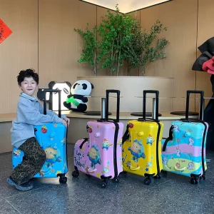 Kids Durable 20-Inch Ride-on Luggage Spinner Wheels Combination Lock Portable Easy Carry Cute Cartoon Trolley Suitcase Made