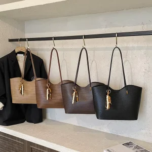 Korean Style Females Bucket Bags Retro Ladies Pure Color Two Straps Shoulder Crossbody Bag Women’s Large Capacity Tote Handbag