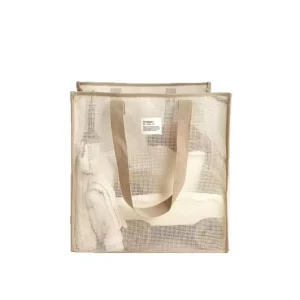Korean Style Large Transparent Nylon Mesh Travel Portable Shopping Bag Custom Foldable Swimming Beach Storage Shoulder Tote Bag