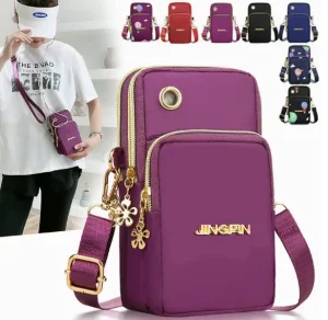 Korean Style Women’s Three in One Nylon Fabric Crossbody Messenger Bag Water Resistant Single Shoulder Arm Bag Three Layer Bag