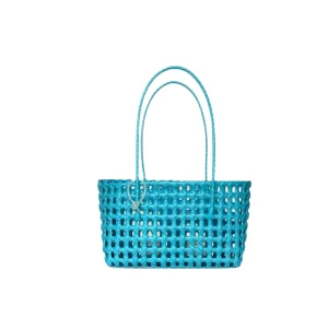 Korean style Hollowed Out Handwoven Open Closure Basket Bag with Double Shoulder Straps for Travel & Everyday Use