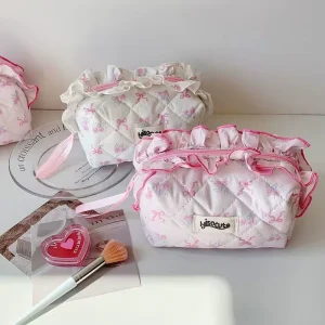 Lace Makeup Pouch Custom Travel Portable for Pretty Cosmetic Case Cute Lace Cotton Fashionable Make Bag