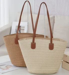 Ladies Fashion Woven Straw Tassel Beach Bag Large Capacity Bohemian Paper Shoulder Zip Closure Portable Summer Autumn Spring