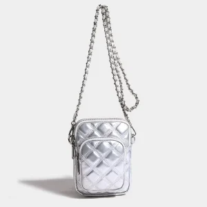 Ladies’ New Fashionable Small Single Shoulder Crossbody Phone Bag with Diamond Pattern Vertical Square Bag