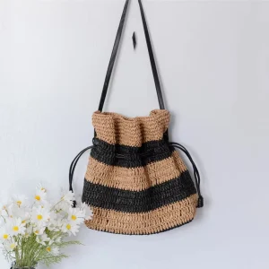 Lady Fashion High Quality Autumn Spring Summer Straw Tote Bag Single String Closure Large Capacity Portable Shoulder