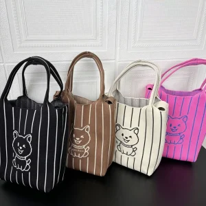 Lady Fashion Striped Knitted Polyester Large Capacity Cartoon Cute Crossbody String Single Strap High End Niche Portable Handbag