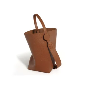 Lady’s Cowhide Shoulder Bucket Tote Bag Fashionable Open Closure Crossbody Handbag