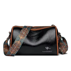 Lady’s Retro Fashion PU Leather Waterproof Messenger Bag with Single Strap Embroidery Decoration Portable Winter Autumn