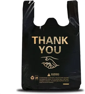 Large 12×19 Inch Black PE Plastic Grocery Bag Heavy Duty T Shirt Bags for Small Business for Store Shopping Salad