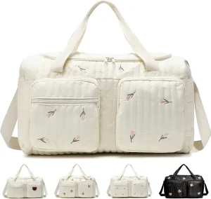 Large Baby Changing Bag & Hospital Maternity Cotton Mommy Bag with Embroidery Nappy Bag for Travel Hospital Birth & Pram