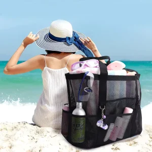 Large Beach Bags Mesh Beach Tote Bag for Toys Towel Flip Flops Women Tote Travel Beach Swimming Picnic Bag