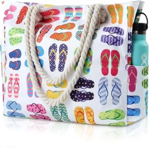Large Beach Tote Bag Waterproof Sand Proof Beach Bag with Zipper