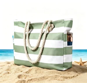 Large Beach Tote Bag Waterproof with Zipper for Women Sand Proof Pool Bag Foldable Lightweight Summer Travel Shoulder Bag
