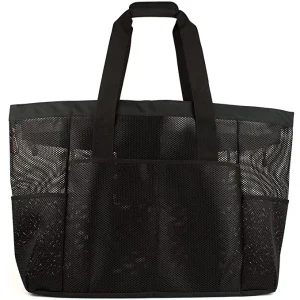 Large Black Leisure Fashion Mesh Beach Bag Outdoor Fashion Ladies Mesh Beach Tote Bag Inside with Zip pockets