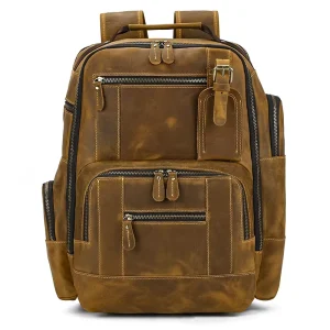 Large Capacity Backpack Vintage 16 Inch School Bags Men Genuine Leather Laptop Rucksack Backpack