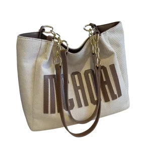 Large Capacity Canvas Fashionable Textured Single Shoulder Underarm Zipper Bag Women New Trendy Student Commuting Letter