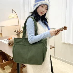 Large Capacity Casual Tote Bag for Women Simple and Fashionable Solid Color Single Shoulder Bag Striped Handbag
