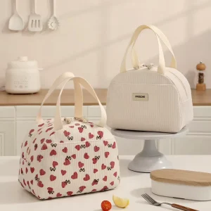 Large Capacity Corduroy Lunch Tote Portable Thermal Insulated Cooler Reusable Work Office Bag Model RH2469 for Men Women Food