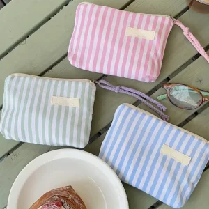 Large Capacity Cosmetic Bag Polyester Portable Cosmetic Bag for Women Fashion Striped Color Makeup Bag
