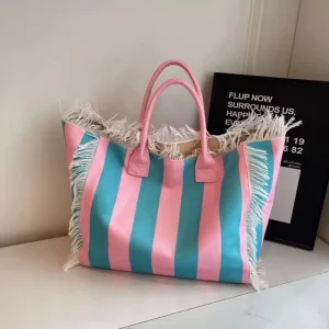 Large Capacity Cotton Beach Bags Waterproof Yellow Blank Canvas Tote Bag Short Handle Custom Closure