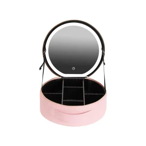 Large Capacity Custom Brand Portable Cosmetic Bag LED Mirror Personalized Light Skin Care Storage Makeup Mirror Pink Black PU