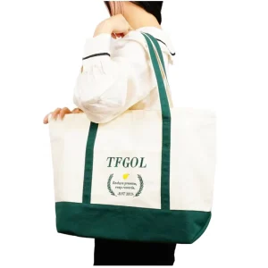 Large Capacity Custom Logo Portable Fashion Cotton Canvas Tote Bag Women Zipper Closure Embroidery Personalized Shopping Letter