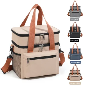 Large Capacity Double Layer Simple Design Cross Insulation Lunch Bag Durable Polyester for Outdoor Camping Picnics Cooler Bag