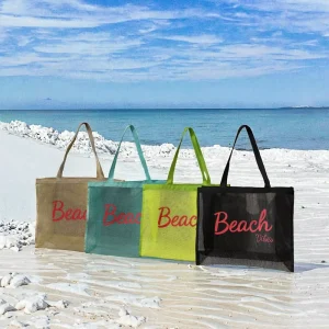 Large Capacity Durable Eco Friendly Nylon 45x35x15cm Shopping Bag Letter Advertising Mesh Design Hand Shoulder Portable Bag