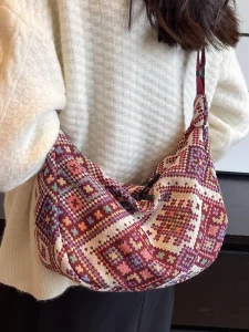Large Capacity Ethnic Style Dumpling Bag for Women, Korean Version Versatile Crossbody Bag, Single Shoulder Bag