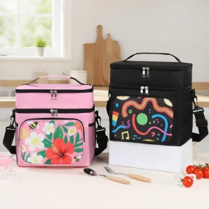 Large Capacity Fresh Keeping Double Layered Design with Colorful Prints Cooler Bag Outdoor Play Camping Picnic