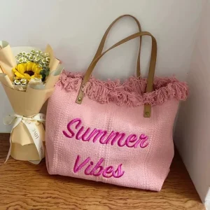 Large Capacity Gradient Canvas Bag Female Summer Versatile Tassel Woven Tote Bag