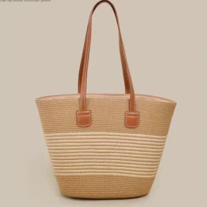 Large Capacity Hand Woven Straw Tote Bag Supermarket Shopping Foldable Practical Bag Fashionable for Women’s Holiday