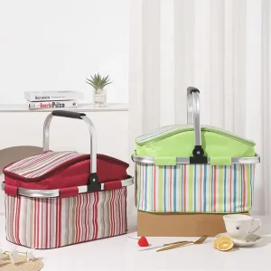 Large Capacity Insulated Basket Bag Portable Folding Refrigeration Polyester Outdoor Camping Picnic Lunch Bag Cooler Tote Bag