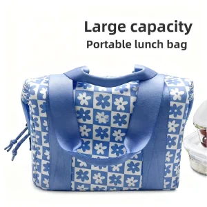 Large Capacity Insulated Waterproof Neoprene Lunch Tote Bag with Zipper Closure for Office Picnic Outdoor Travel