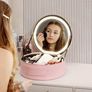 Large Capacity LED Mirror Makeup Bag Handle Travel Business Trips Portable Cosmetic Storage Made China GUA Origin No Plug