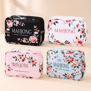 Large Capacity Luxury Modern Floral Print Polyester Mahjong Tiles Storage Bag Custom Travel Toiletry Makeup Organizer Handbag