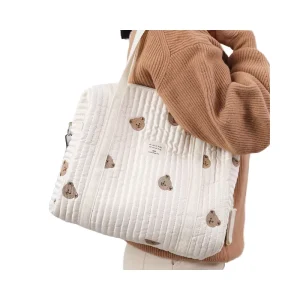 Large Capacity Multifunction Quilted Cotton Maternity Tote Bag Cute Diaper Organizer for Women Waterproof Lightweight Mummy Lady