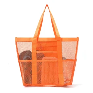 Large Capacity Multifunctional Women’s Mesh Tote Beach Bag with Open Closure Embroidery Hand Bill Shoulder Storage for Travel